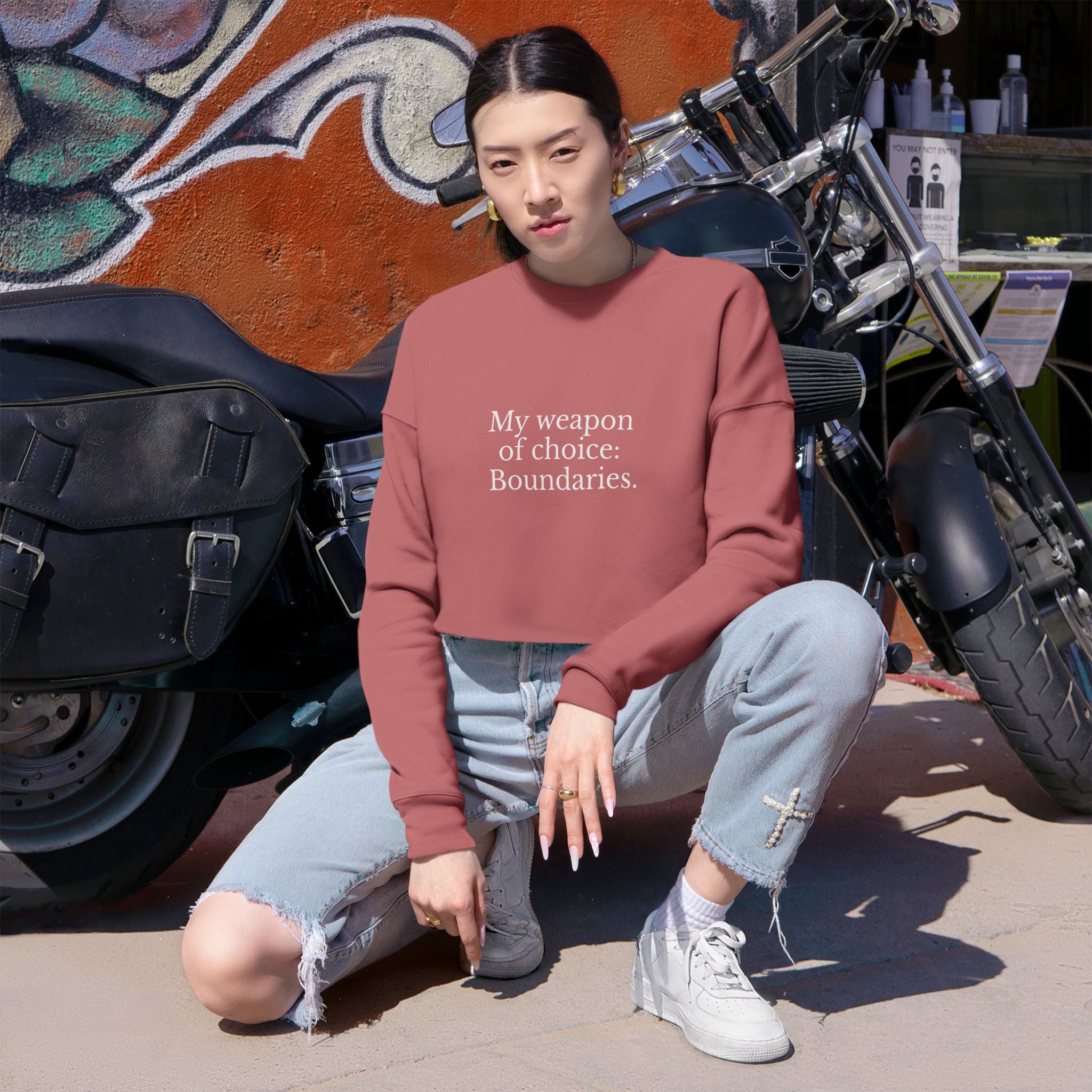 Boundaries Cropped Sweatshirt - My Weapon Of Choice